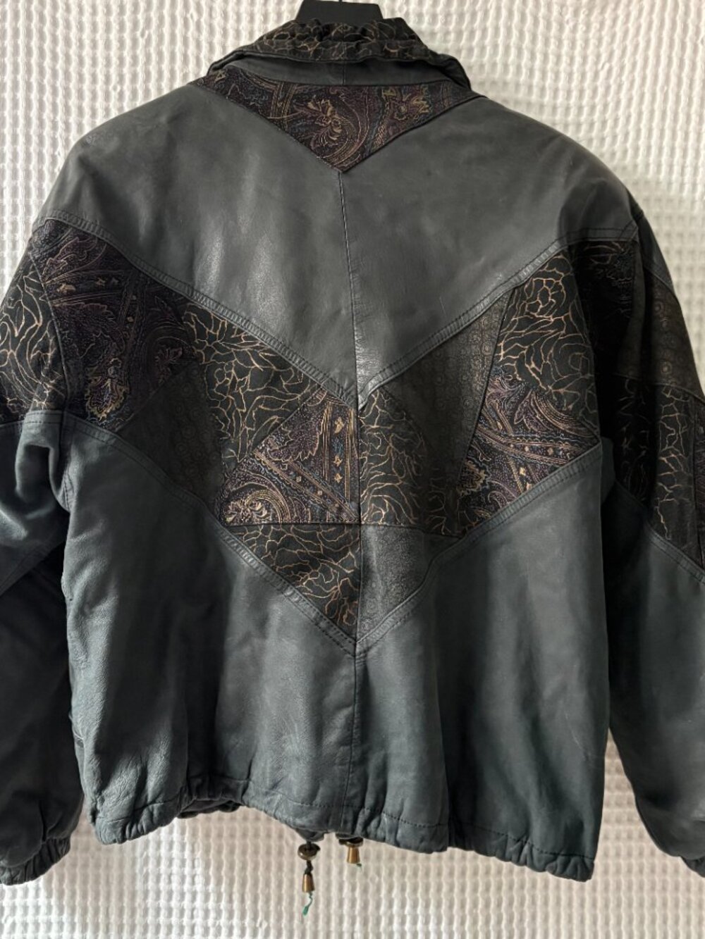 Vintage Winlit patchwork black gray gold women's leather bomber jacket size med - Picture 4 of 6
